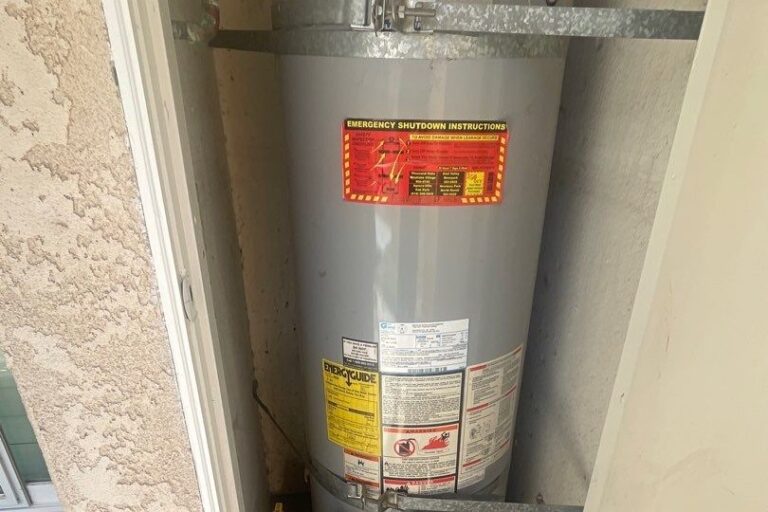 Water heater leaking investigation: gas water heater in an exterior closet in Simi Valley
